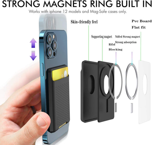 BIAJIYA Card Holder for Back of Phone - MagSafe Magnetic Silicone Wallet Compatible with iPhone 17/16/15/14/13/12