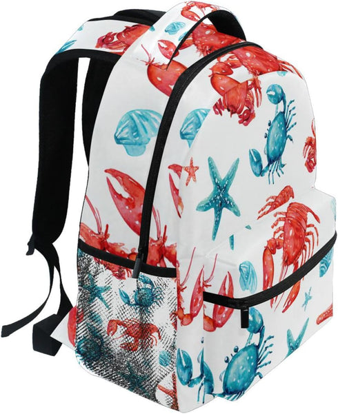 Krafig Backpacks Backpack Daypack Watercolor Cute Lobsters Crabs Boys Girls Kids School Bookbag, School Bag Travel