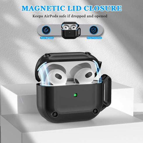 RFUNGUANGO AirPods 3rd Generation Case Cover with Cleaner Kit, Powerful Drop Protection, Magnetic Lid for AirPod Gen 3