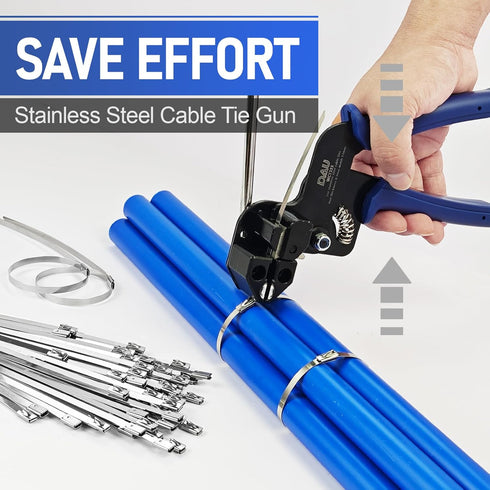 Stainless Steel Cable Tie Gun Kit with 150PCS Ties, Tool for Fastening and Cutting Metal Cable Ties
