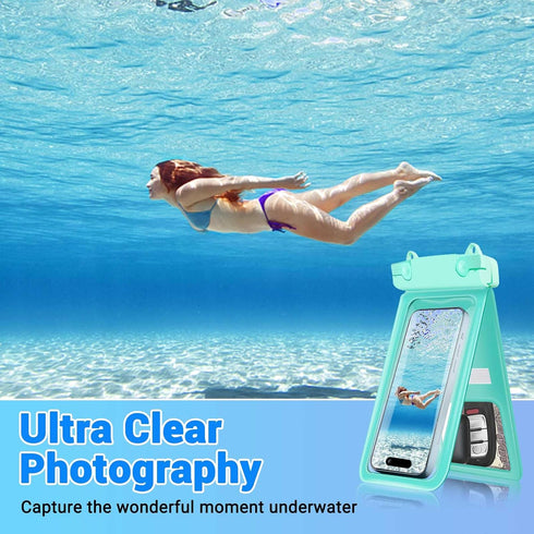Waterproof Phone Pouch, IPX8 Double Space Cell Phone Case for iPhone 15/14/13 Pro Max Plus (Light Green)