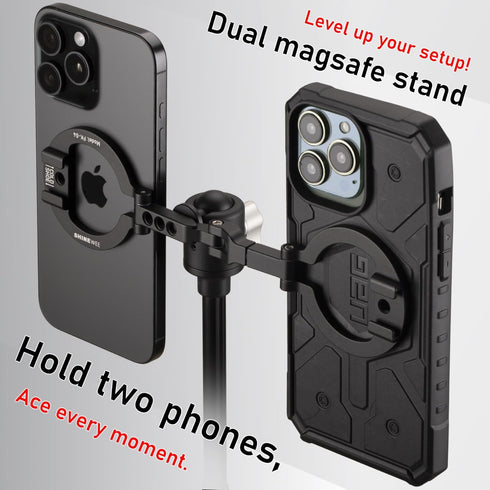 SHINEWEE 360 Stand,1/4" Dual Magnetic Ring Phone Mount - Foldable Rotation CNC Aluminum Screw,Cold Shoe Interface