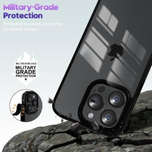 oakxco Thin Slim Clear Case for iPhone 13 Pro - Transparent Hybrid Hard Shell & Soft Silicone Rubber Bumper, Black