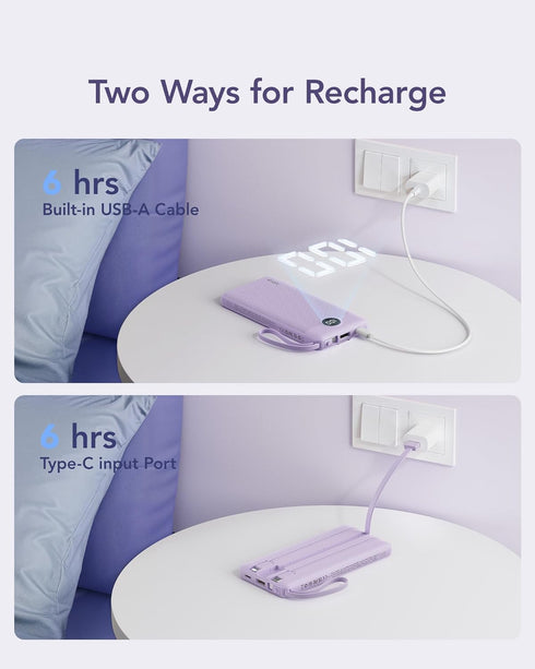 VRURC 10000mAh Pack, 5 2 17 16 15 14 13,Samsung,Android-Lavender(1 Pack) Portable Charger Power Bank, Travel Essentials