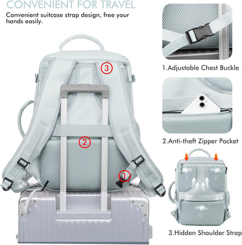 Travel Backpack for Women Men, 17 Inch Waterproof Casual College Daypack for Weekender Overnight Hiking, Light-blue
