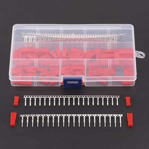 Hilitchi 300Pcs (50set) 2.54mm 2-Pin Female & Male Red Plug Housing Crimp Terminal Connector Kit Compatible with JST SYP