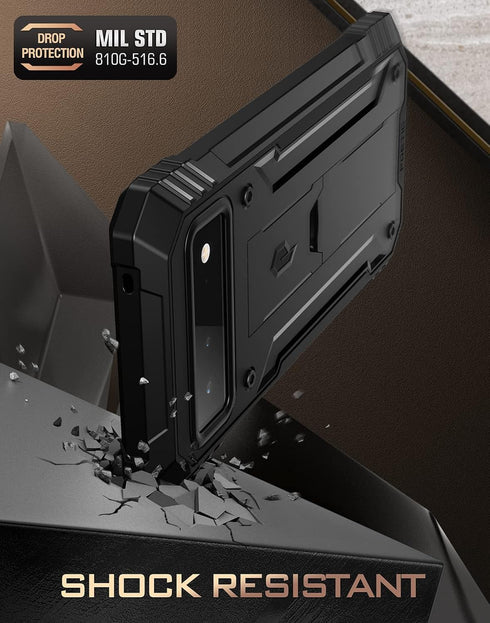 Poetic Revolution Case for Pixel 6 5G: Rugged Shockproof Cover with Kickstand & Built-in Screen Protector, Black.