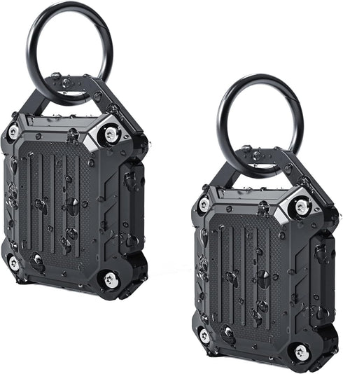 Dovick Waterproof Airtag Keychain Holder Case, Screw Full Cover Compatible with Apple Air Tag Tracker (Black 2Pack)