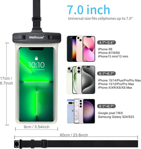 wellhouse Waterproof Phone Pouch, Case for iPhone 15 14 13 12 Pro Max, IPX8 3D Cellphone Dry Bag Beach Essentials -