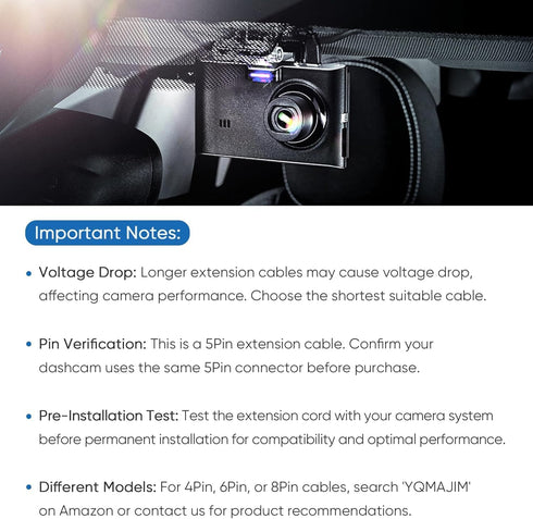 YQMAJIM 5 9.8 Recorder(5 9.8Ft) Dash Cam Rear View Camera Extension Cord, Pin Ft Extension Cable for Car Backup