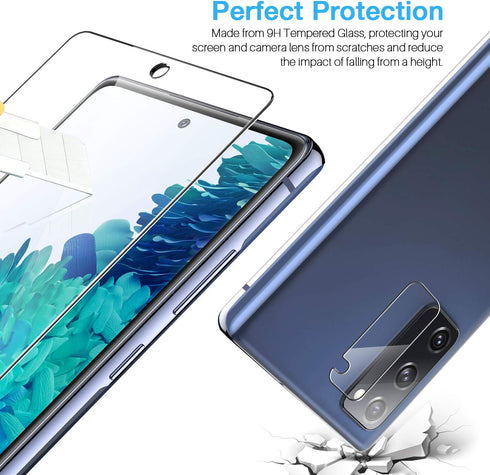 Samsung Galaxy S20 FE 5G Screen Protector & Camera Lens Protector 3 Pack - LK, Tempered Glass, Easy Frame, Case