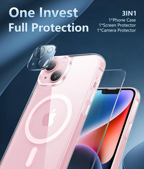 FNTCASE iPhone 15 Plus Case: Slim Magnetic Clear, Military Shockproof, Anti-Yellowing, with Camera & Screen Protectors,