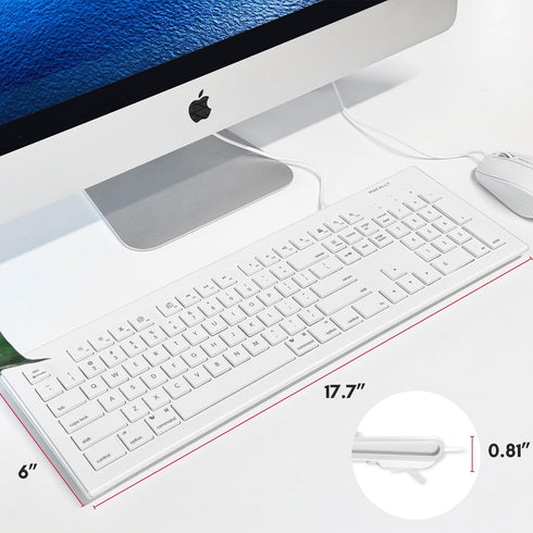 Macally Full Size USB Wired Keyboard for Mac and PC, Plug & Play with 15 Shortcut Keys for Easy Controls & Navigation