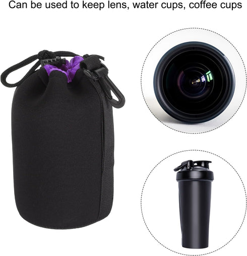 PATIKIL 3.5" ID x 7.1" H Camera Lens Bag, Drawstring Pouch with Thick Protective Neoprene, Black, Purple