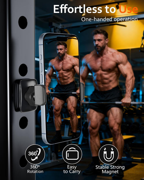 Sunmig 360 4-7" Gym Magnetic Phone Holder Mount, Portable Rotatable Powerful Magnet Base Phone Mount for Gym Equipment