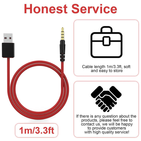 USB to 3.5mm Charging Cable Compatible with Beats by Dre, Studio, Solo Wireless Headphones, 3.3ft