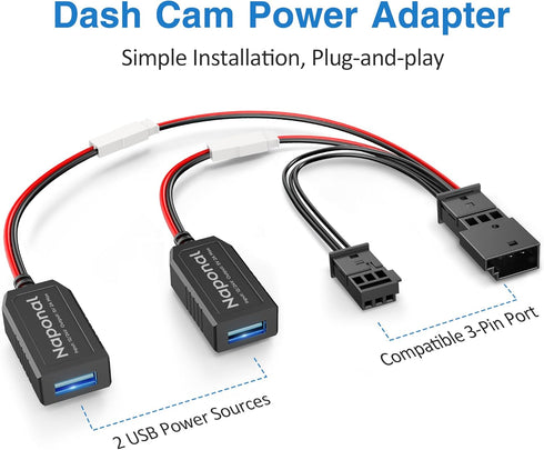 GPS Dash Cam Power Adapter, 3Pin Type C Connector Charger Cable for Select Chrysler Pacifica, Dodge Challenger