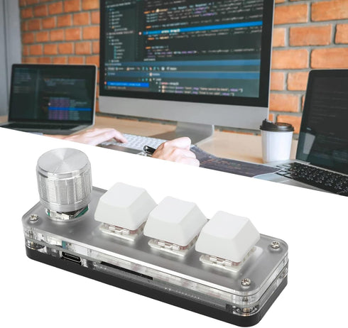 Cuifati Mini 3 Key Keypad with Knob, One Handed Macro Mechanical Keyboard, 3 Fully Programmable Keys for Macos, Vista