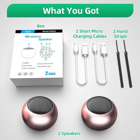 SEVENKA 2 3W Mini Speakers Bluetooth, Small Portable Wireless Speaker with Lanyard, Water Resistant, Wireless Stereo