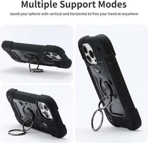 MARKILL Heavy-Duty Case for iPhone 13 Pro Max 6.7 Inch with Ring Stand, Shockproof Phone Cover & Magnetic Car Mount