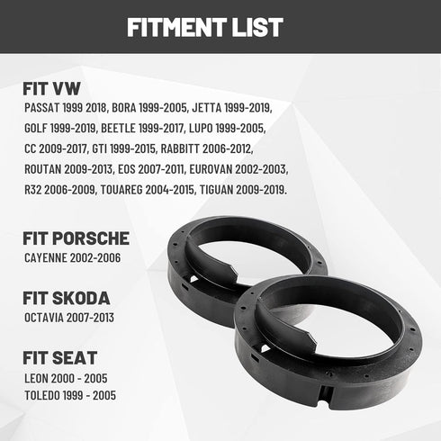 6.5 Inch Speaker Adapters Plate Spacer for VW, Porsche, Skoda, Seat Aftermarket Front Door Speaker Mount