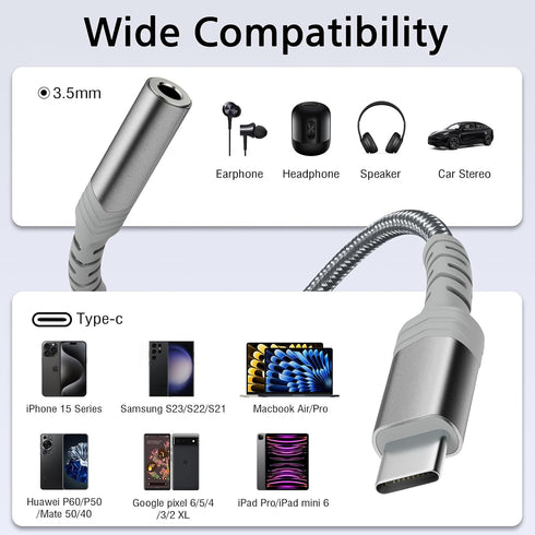 USB-C to 3.5mm Female Headphone Jack Adapter - USB Type C to AUX Audio Dongle for Samsung Galaxy S21, S20 Ultra, Note
