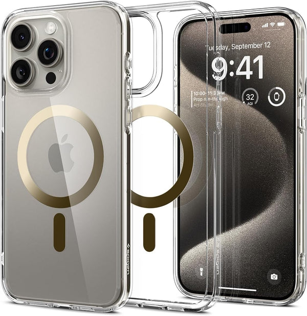 Spigen iPhone 15 Pro Max Case - Magnetic Ultra Hybrid MagFit, Military-Grade Protection, Anti-Yellowing, Gold, MagSafe