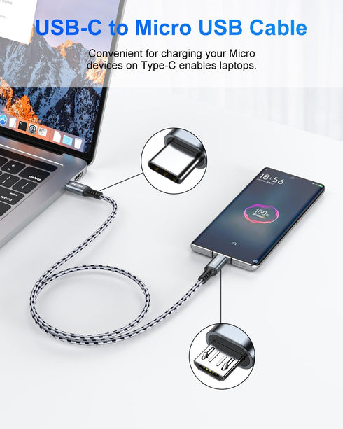 SNANSHI Micro USB to USB C Cable 4FT, Braided Charging Cable for Headphone, Phone, Controller