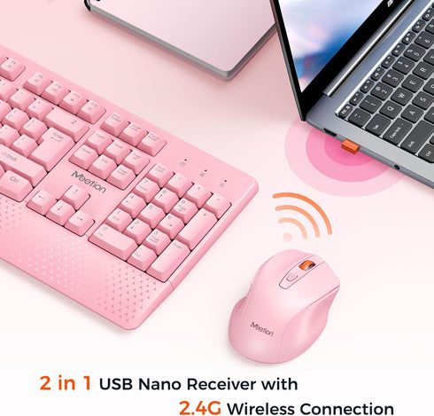 MEETION Wireless Keyboard and Mouse, Full-Sized Cordless Keyboard Mouse with 3 DPI Adjustable USB A and USB C Adapter,