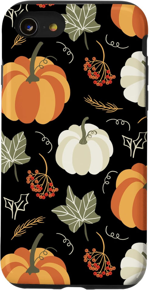 iPhone SE (2020) / 7 / 8 Case, Autumn Falling Leaves and Pumpkin Spice Harvest Happy Fall