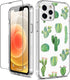 GiiKa iPhone 12 Pro Max Case with Screen Protector, Clear Full Body Shockproof Protective Floral Hard Case, Green Cactus