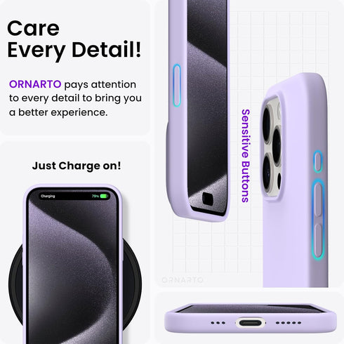 ORNARTO iPhone 15 Pro Case 6.1", Liquid Silicone 3 Layers Full Covered Soft Gel Rubber Cover, Shockproof Protective