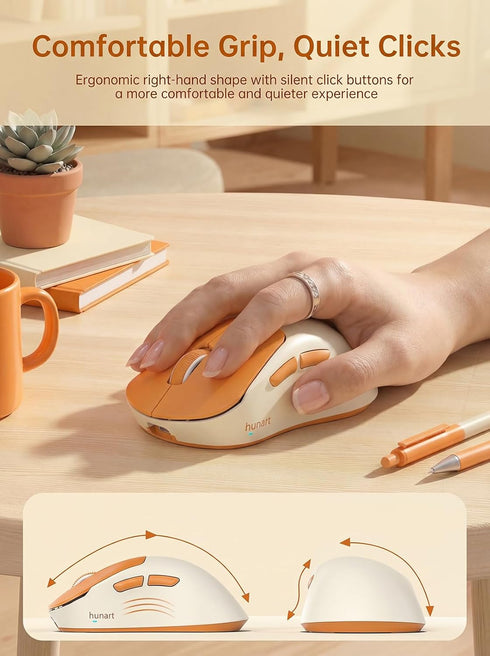 hunart H6 49g 2.4GHz Wireless Mouse, Bluetooth & Rechargeable Mouse, Lightweight Silent Ergonomic Mouse with USB-C