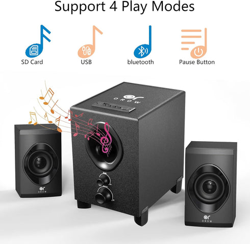 OROW Bluetooth Computer Speakers with Subwoofer,Front Knob 18W Wireless PC Speakers,Support SD &USB&AUX&Bluetooth Play,Great for Party/Game/TV (S213)