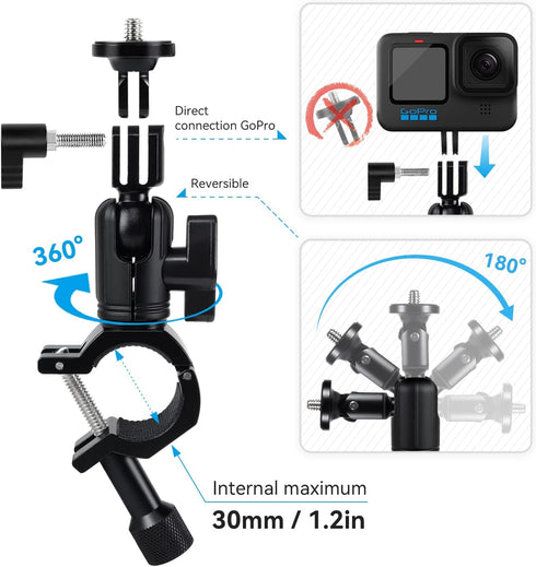 Super Clamp Camera Mount with 1/4" Screw for Bike/Bicycle/Motorcycle Handlebars, Compatible with DSLR Camera/Gopro