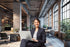 JAWO 7X5ft Modern Office Backdrop for Video Conference Business Backdrops Rustic Brick Wall Virtual Office Scene