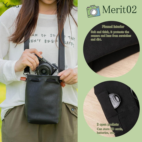 Drawstring Camera Bag, Soft Pouch with Thickened Flannel Lining for Mirrorless Cameras/Nikon/Canon/Sony/Fuji