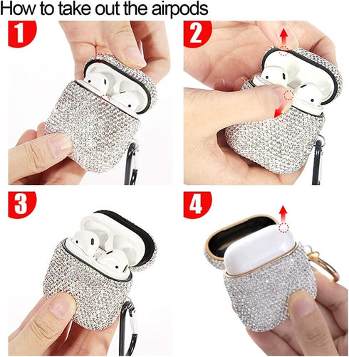 Sparkly Diamond Case for AirPods Pro 1&2 Generation, Shockproof Rhinestone Cover with Keychain