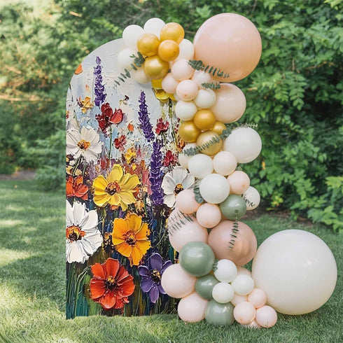Jnbasdffb 6.6 Vintage Wildflowers Wedding Arch Cover, Stretchy Spandex Arch Backdrop Stand Covers FT, Oil Painted