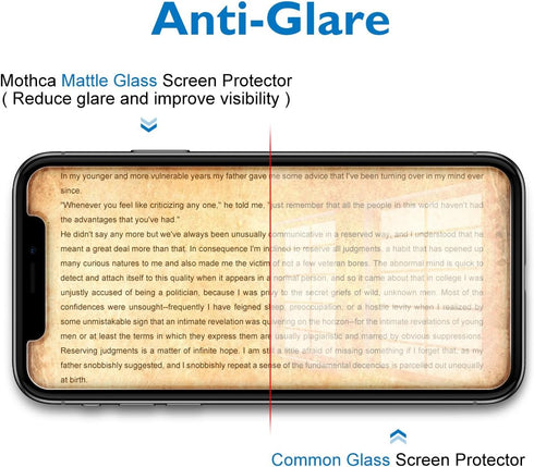 Mothca Matte Glass Screen Protector 2 Pack for iPhone XR/11 - Anti-Glare, Anti-Fingerprint, Easy Install, Bubble Free.
