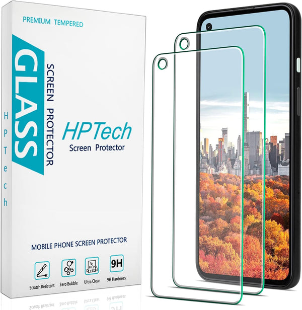 HPTech Tempered Glass Screen Protector (2 Pack) for Google Pixel 4a, Anti Scratch, Easy Install, Bubble Free