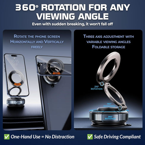MZYSKJ 360 Heavy Duty Vacuum Magnetic Suction Phone Holder for Car, All Metal Body, Strong Magnetic Grip, Rotation