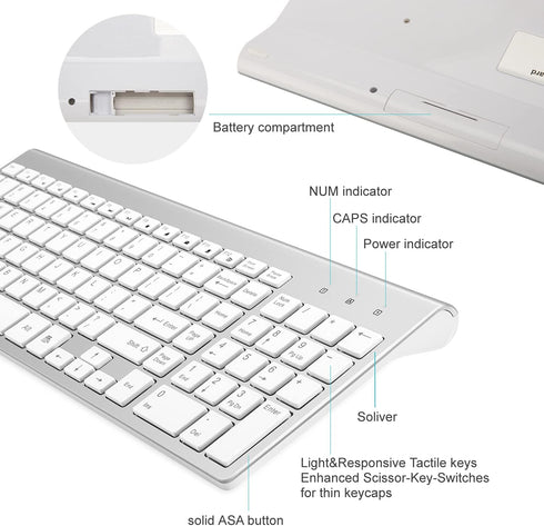 Wireless Keyboard and Mouse, Full Size USB Portable Plug and Play, Low Profile Quiet Compact for Mac PC Laptop Tablet