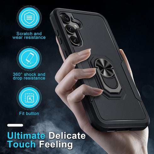 Janmitta Galaxy S23 FE Case, Heavy Duty Shockproof Cover with Rotatable Ring & 2 Screen Protectors, 2023 Black Matte
