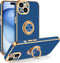 BENTOBEN Slim Fit 360° Ring Holder Case for iPhone 15, Shockproof Kickstand Magnetic Car Mount Supported, Navy Blue