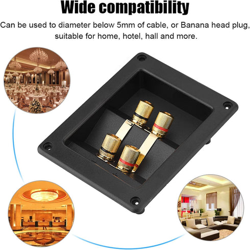Speaker Terminal Connector, 4 Pure Copper Plated Wiring Terminal Box with 4 Mounting Holes