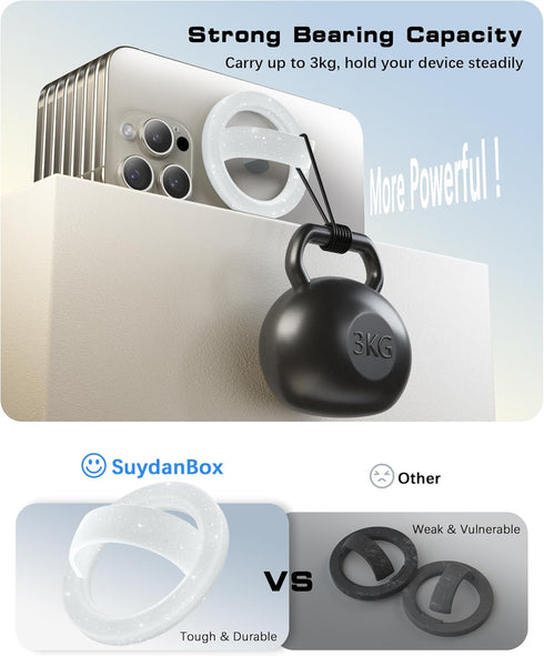 Magnetic Phone Grip for iPhone 15/14/13/12 Pro Max/Plus, Removable Loop Grip with Silicone Soft Finger Strap (White)