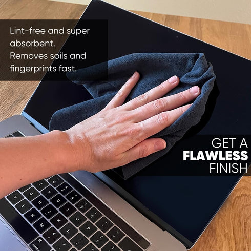 Premium Lens Screen Cleaning Cloth by Microfiber Wholesale - Black - 8”x8” - 10pk - Soft Microfiber Suede