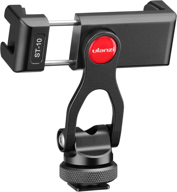 ULANZI Metal Phone Tripod Mount ST-10, Universal 360° Smartphone Adapter with 2 Cold Shoe Mounts, Adjustable Cell Phone