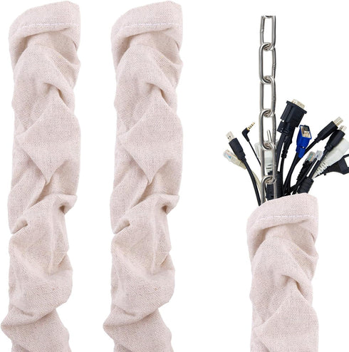 Fukaisu Fabric Cord Cover, 180x14cm/70.9x5.5in Linen Cable Sleeve for Chandelier Chain Lamp Wires
